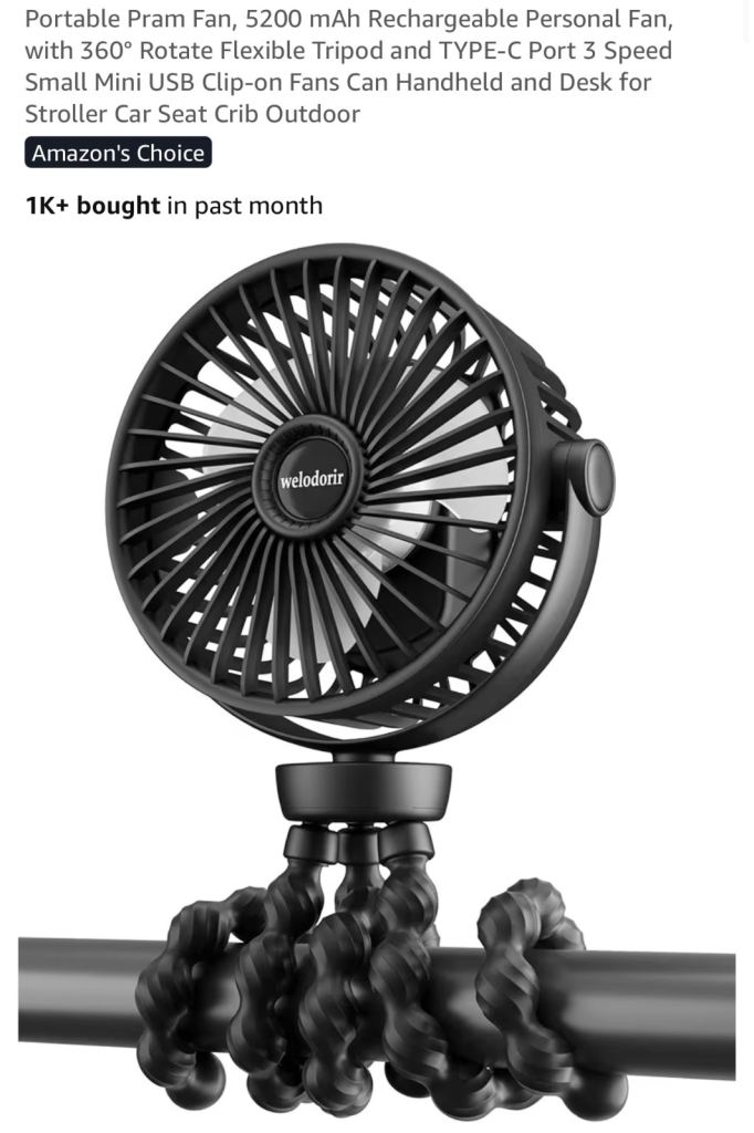 welodarir Portable Pram Fan – USB Rechargeable with Flexible Tripod
