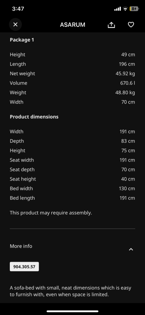 IKEA 3-seat sofa-bed, dark grey