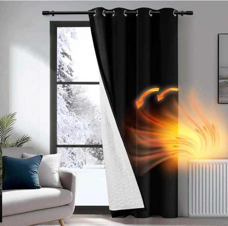 Two Blackout Thermal Curtains & Poles