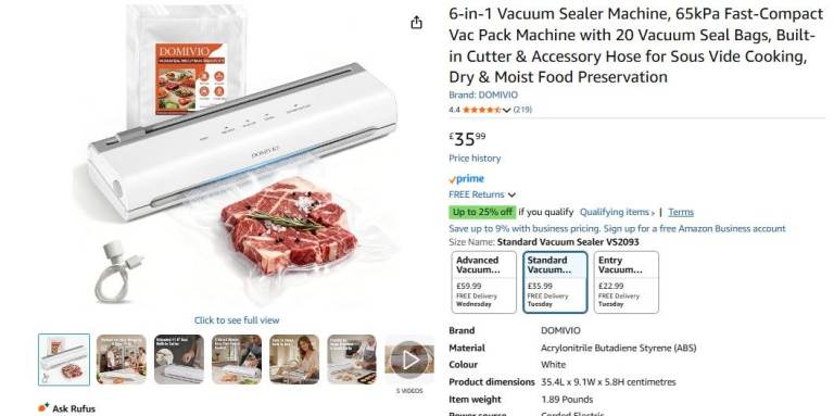 6‑in‑1 Vacuum Sealer Machine – £20 (New)