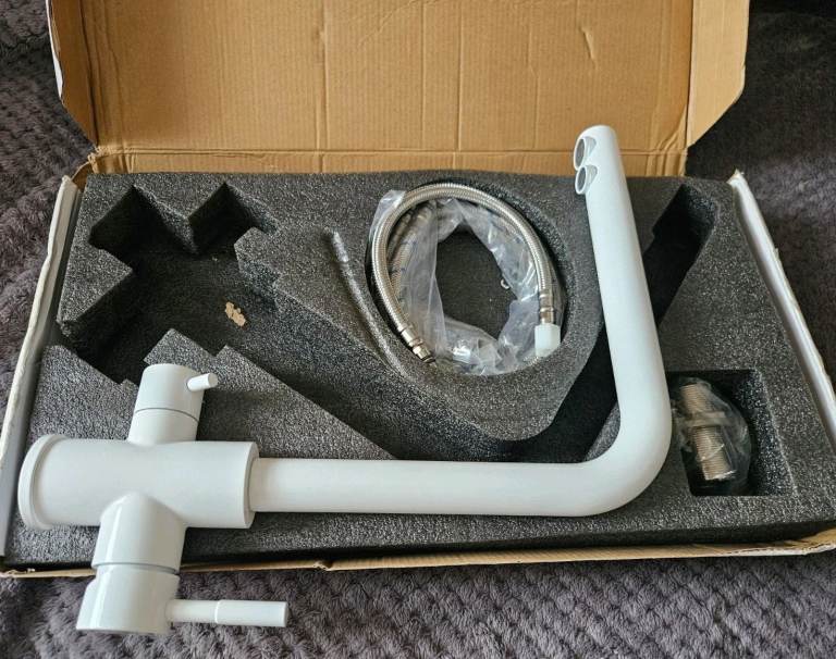 image for Contemporary 3-Flow Kit Kitchen Tap White Brass 3 way UK