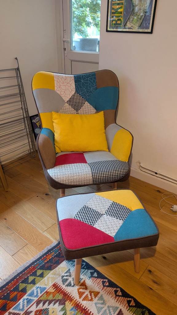 Langley Street Lula Wingback Chair and Footstool – Good Condition – Hoxton