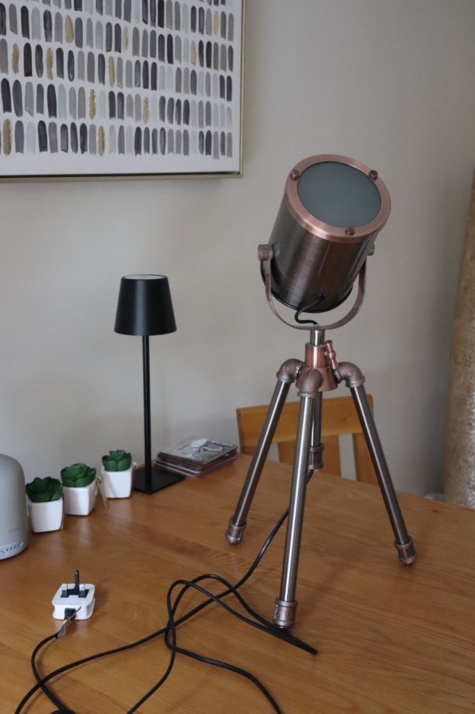 Industrial Style Copper Tripod Table Lamp – Good Condition