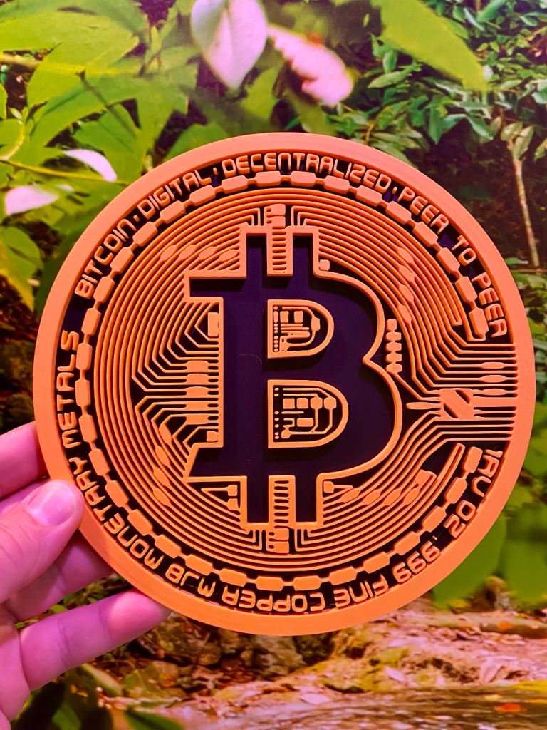 For Sale: Bitcoin Symbol Wall Art – Sleek Black & Gold Crypto Décor
