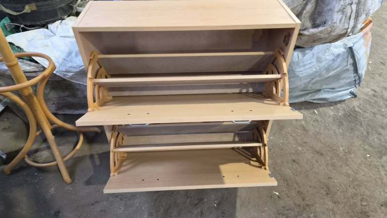 Wooden Shoe Cabinet with 2 Pull-Down Compartments – Good Condition