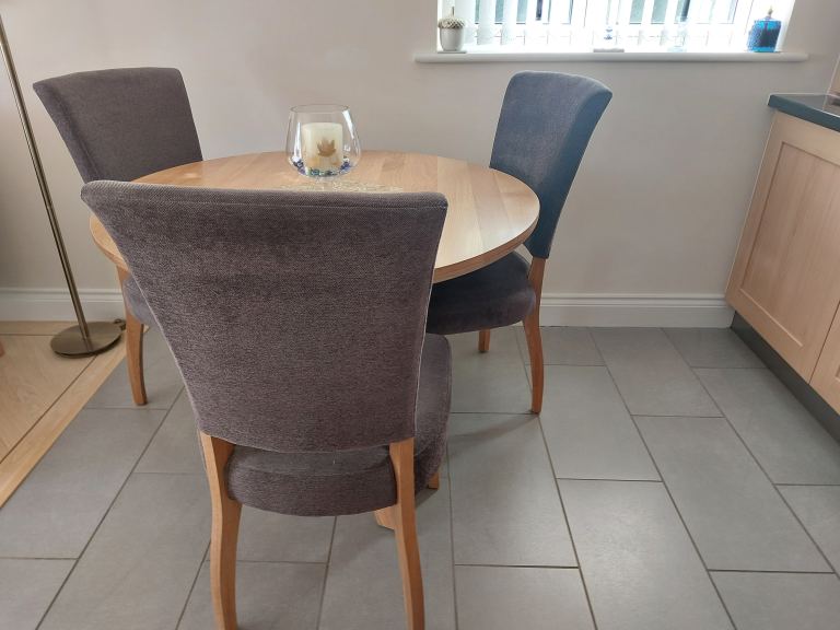 Set of 4 Grey Fabric Dining Chairs – Good Condition