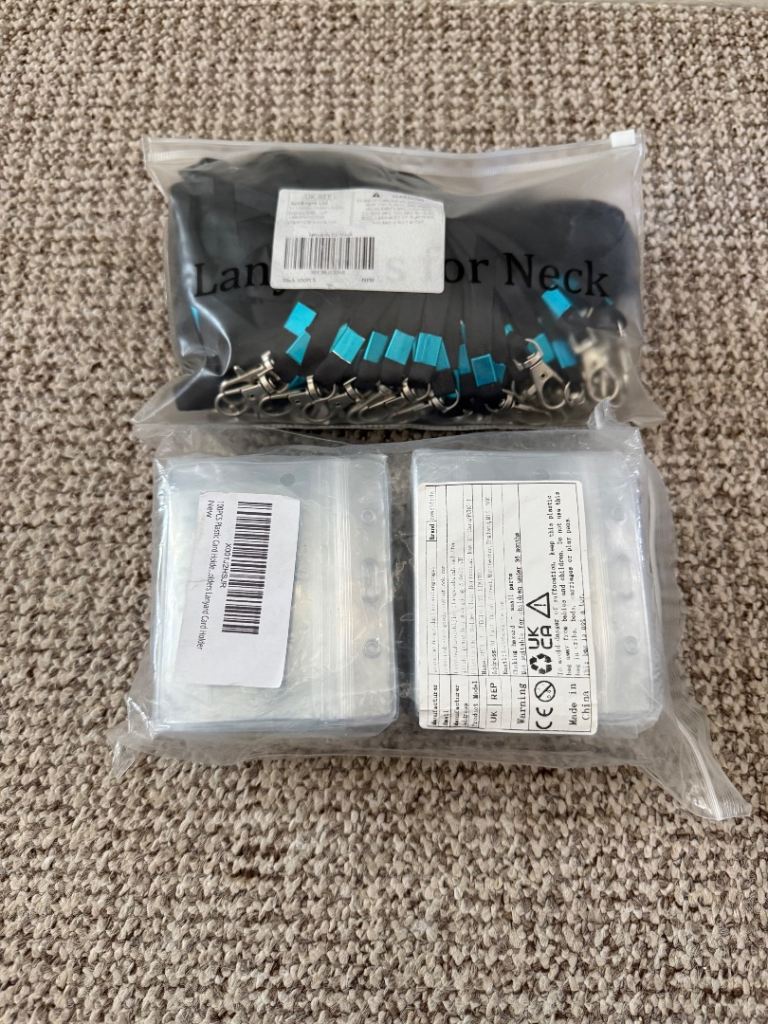 100 Pack Clear Plastic Horizontal Name Tags Badge ID Card Holders and 100 Pack Flat Neck Lanyards
