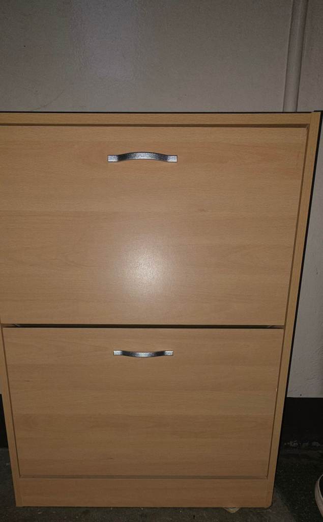 Wooden Shoe Cabinet with Two Pull-Down Compartments