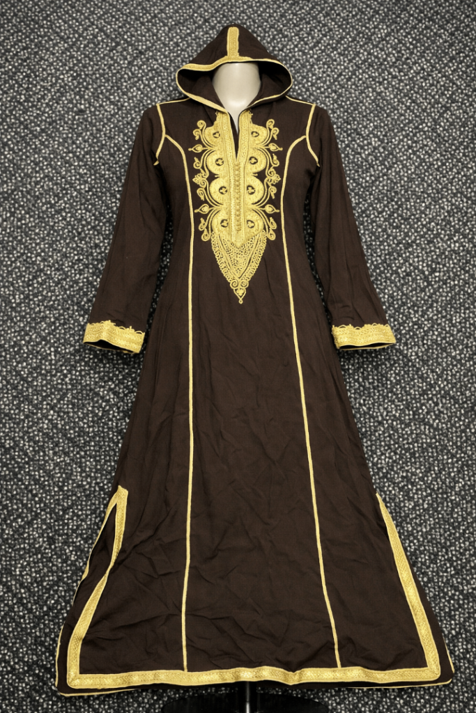 Like new Elegant Hooded Abaya / Kaftan Dress – Gold Embroidery – Chest 18”