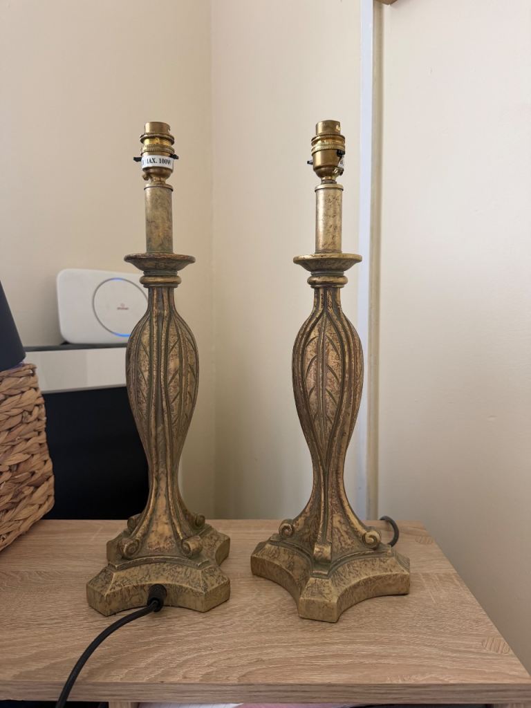 Pair of Decorative Gold Table Lamps with Leaf Detailing