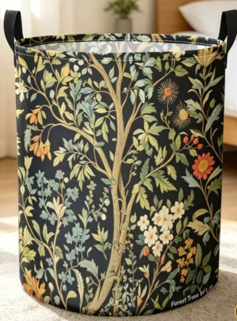 William Morris style New Large Fabric Laundry Basket / Storage Hamper - Floral Design