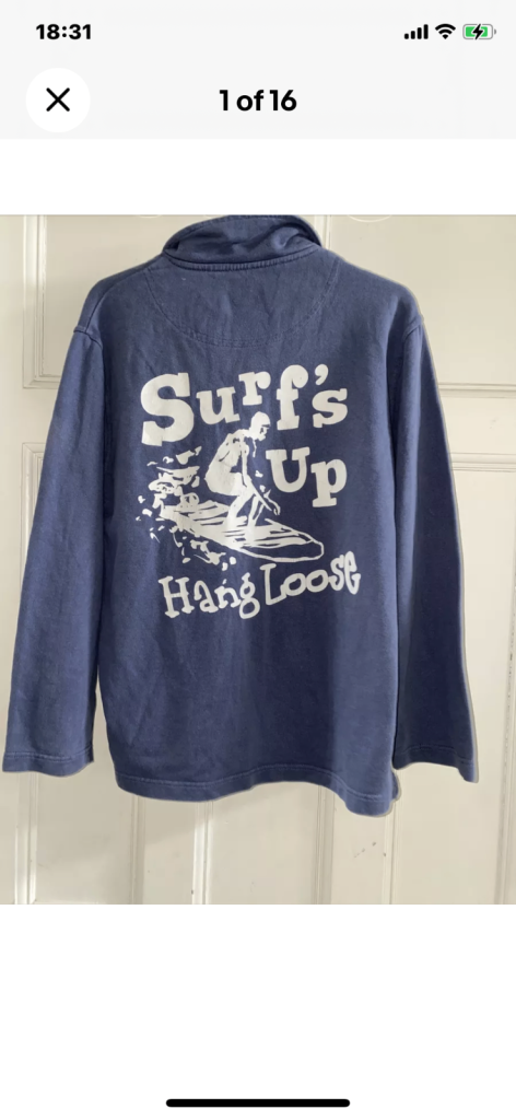 Mini Biden Age 11-12 Surfs Up Hang Loose Navy Sweatshirt half zip top