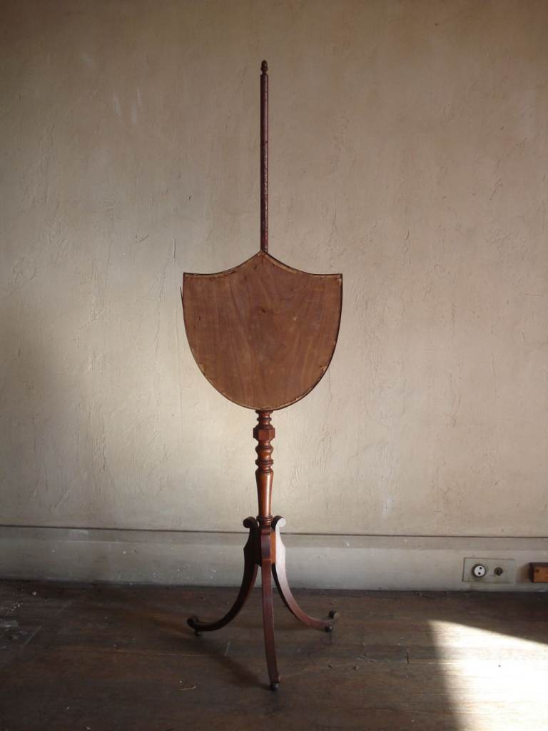 ANTIQUE VICTORIAN MAHOGANY POLE FIRESCREEN