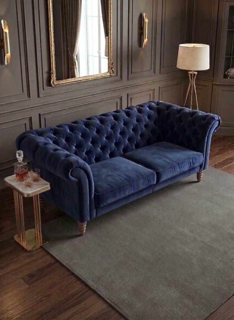 Sofa com Oscar 2.5 Seater Chesterfield Sofa in Blue Clever Velvet RRP £2970 *DELIVERY*