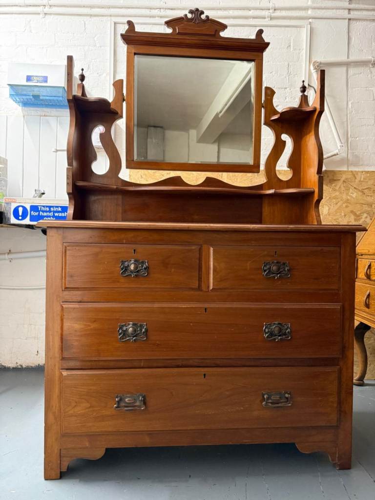 Antique Edwardian Arts and Crafts wooden dressing table