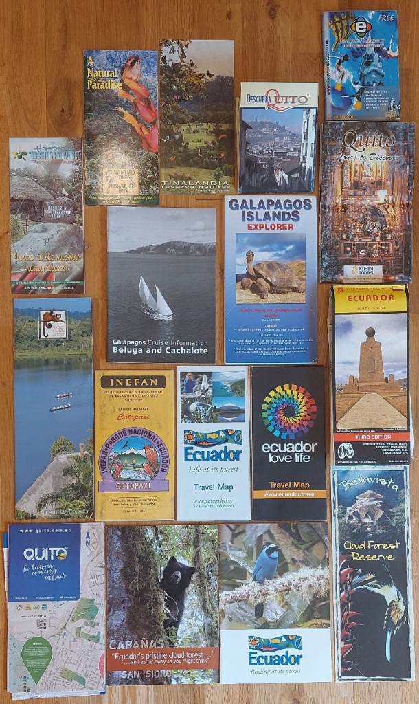 17 maps, guides & leaflets on nature, tourism etc, ideal for planning trips to Ecuador/Galapagos
