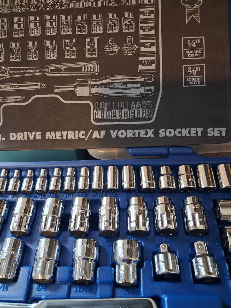 Draper Expert 71 PC 1/4", 3/8" SQ. Drive Metric/AF Vortex Socket Set