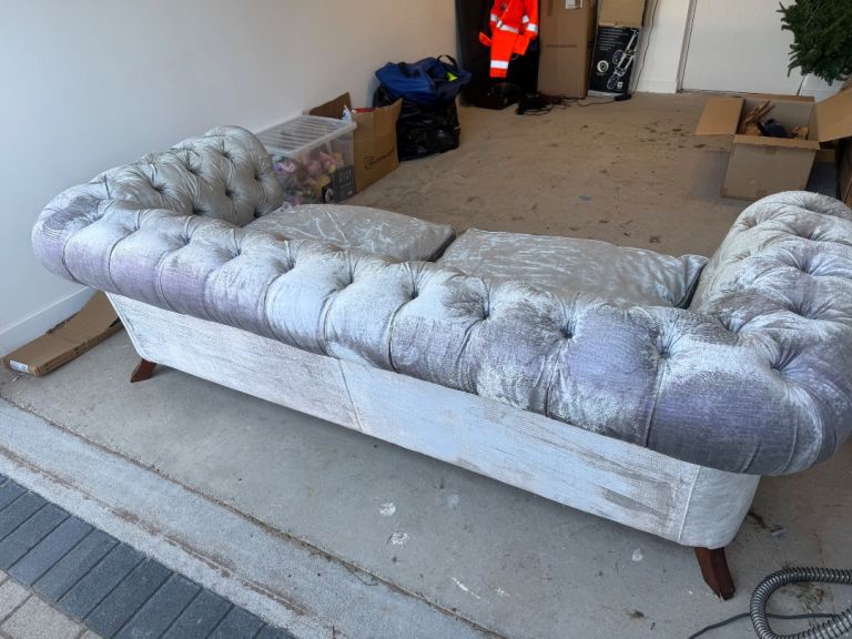 Large Chesterfield style velour sofa.