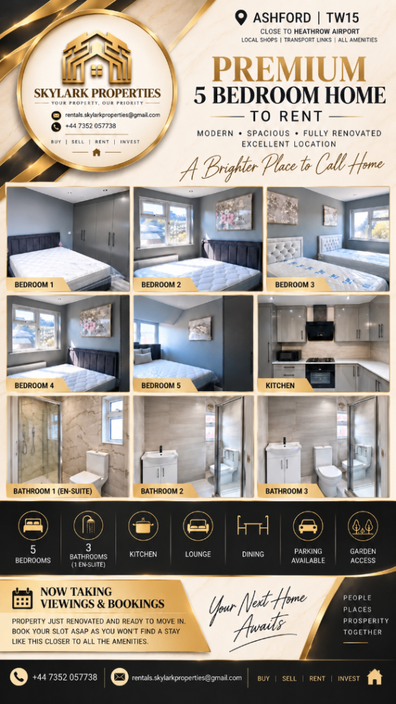 Newly Refurbished Rooms to Rent – Ashford, Near Heathrow