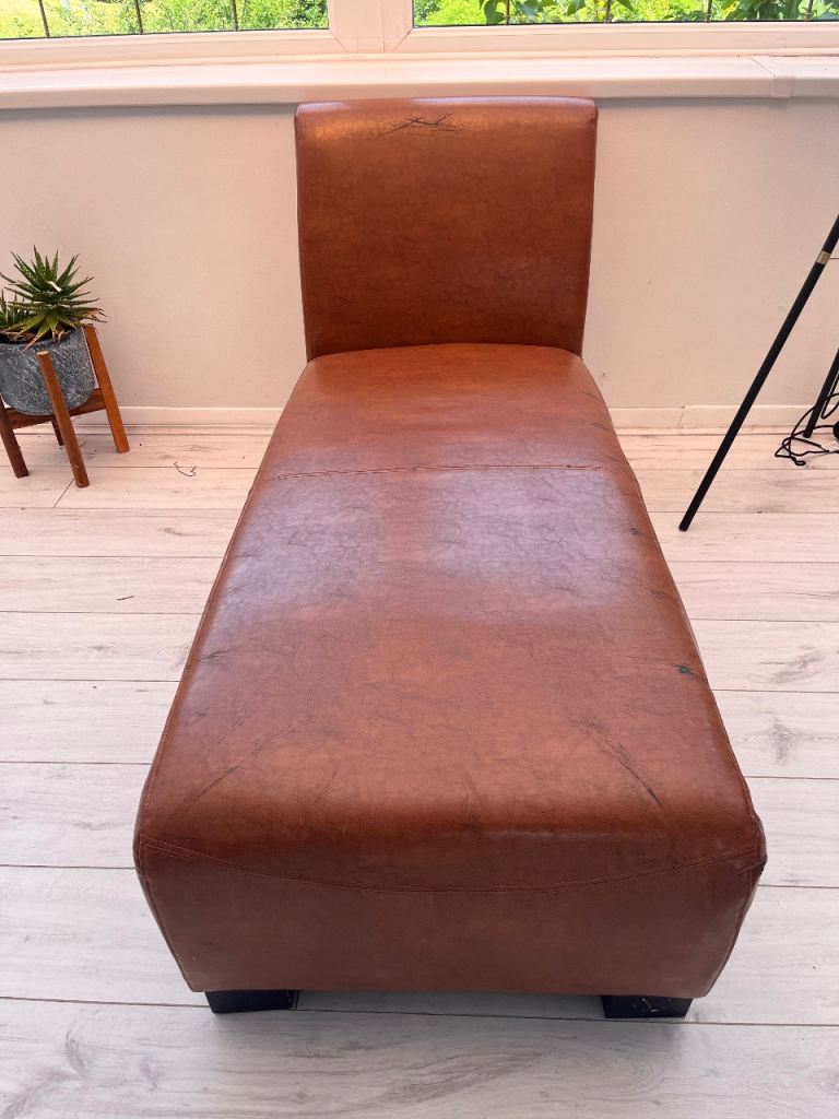 Brown Faux Leather Chaise Lounge Sofa Couch