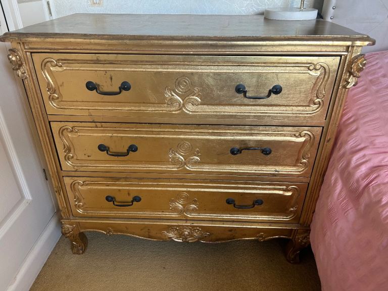 image for Shabby chic ornate gold chest of drawers