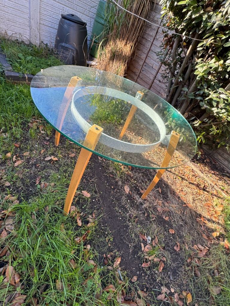 Glass Oval Coffee Table with Wooden Legs - Mid-Century Style, £20.00 ...