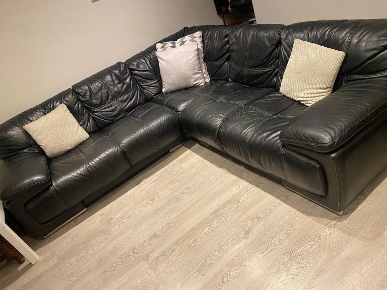 Black Leather Corner Sofa –Fair Condition