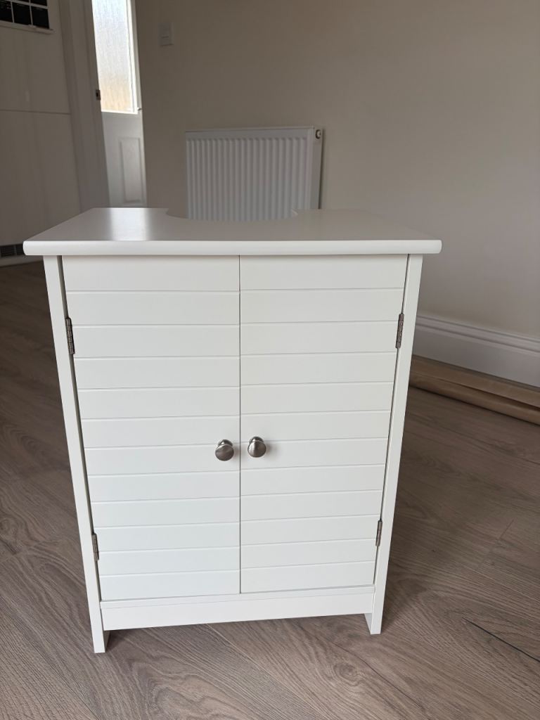 White Wood Bathroom Sink Cabinet - New Condition