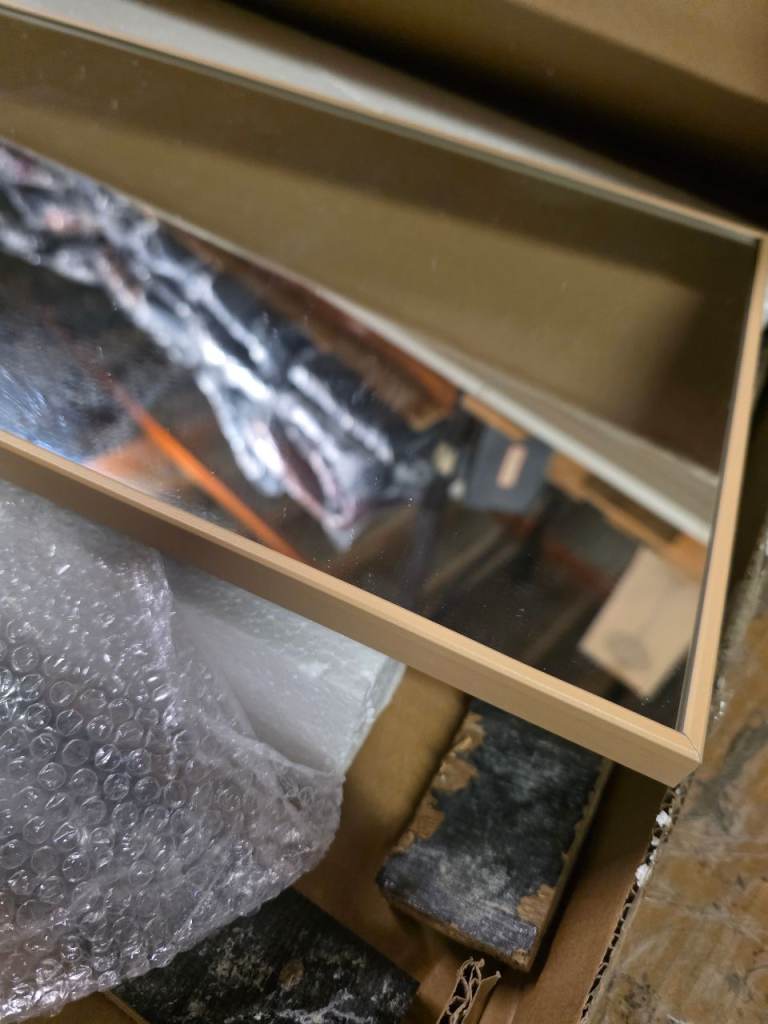 A new still boxed light wooden framed full lengh mirror. 