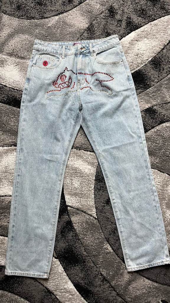 BBC ICECREAM Jeans CRYSTAL RUNNING DOG DENIM PANT LIGHT WASH BLUE (new) - 80 pounds