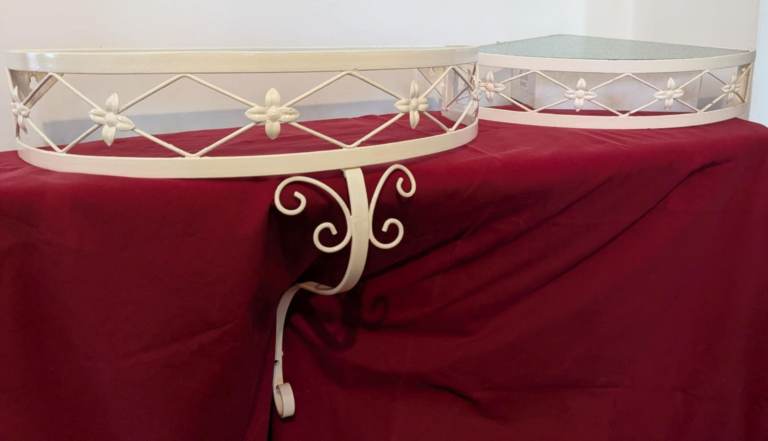 2 x Beautiful Vintage Wrought Iron Telephone Tables/Glass Top. GR8 Condition. DEAL FOR BOTH