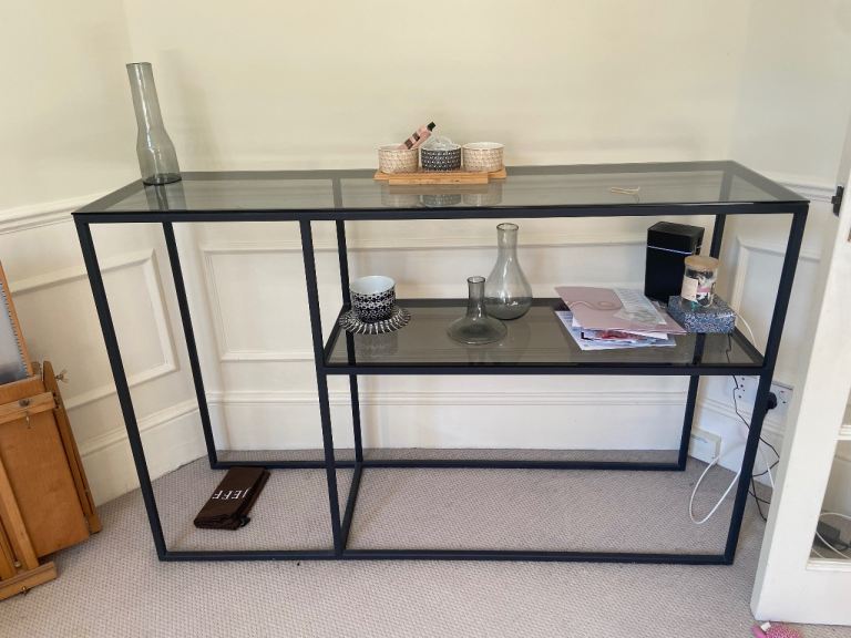 Modern Black Metal and Glass Console Table – Good Condition