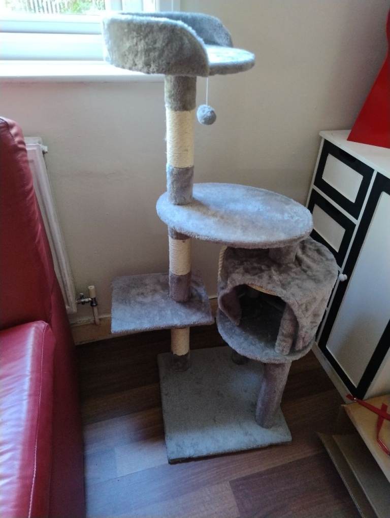 Grey Multi-Level Cat Tree with Scratching Posts 