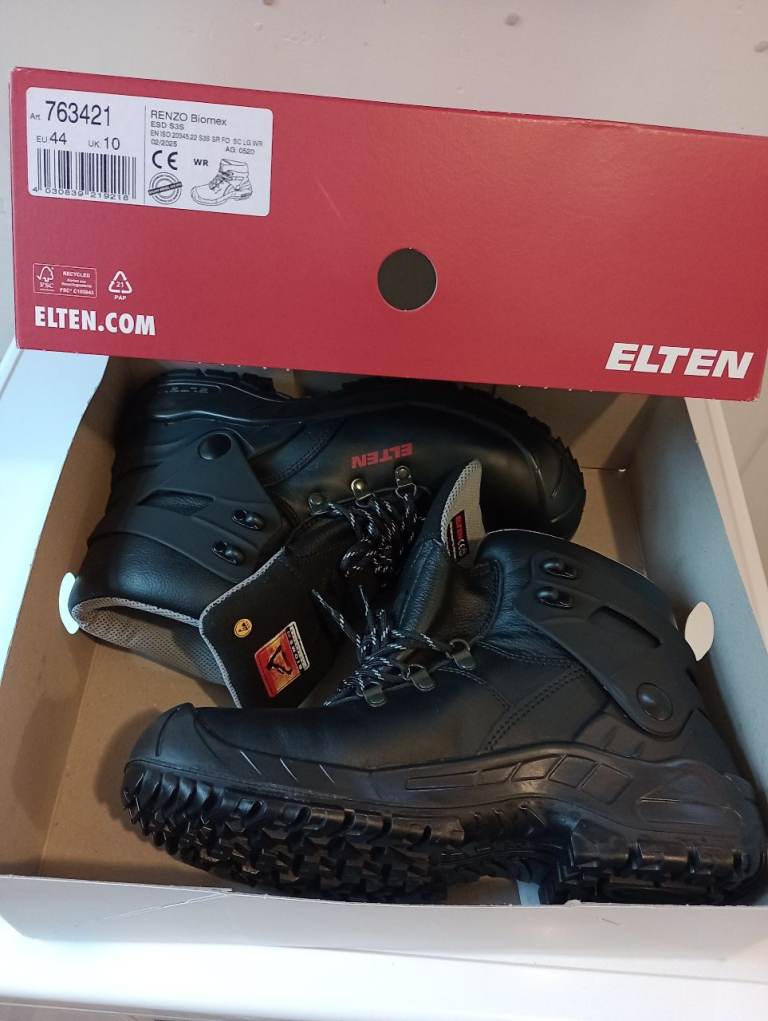 Safety Boots, UK Size 10, EU 44, BNIB, Black Leather, Steel Toe Caps