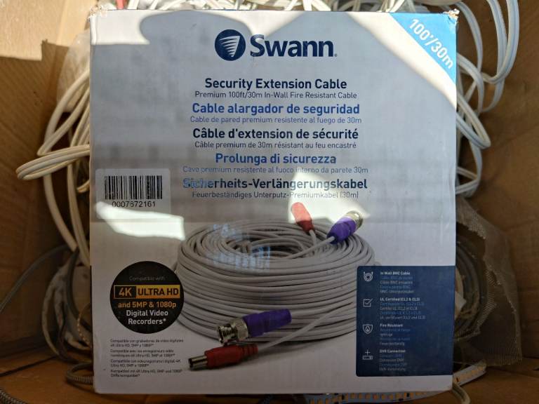 SWANN BNC Cable Wire - CCTV Camera Extension - Audio Video DVR - 10m+ Coaxial 4H UHD JOB LOT