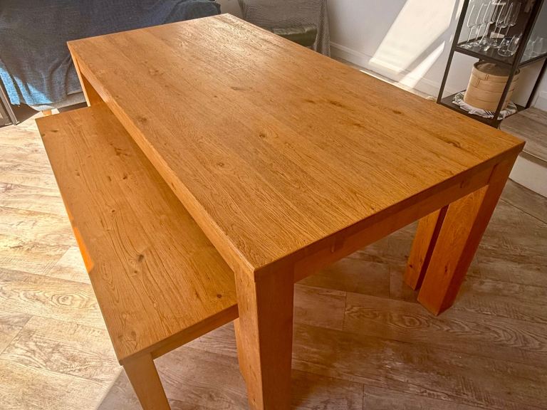 Barker & Stonehouse Solid Oak Table with Benches and Extension Panel
