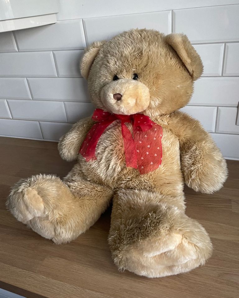 Giant Teddy Bear 74cm Stuffed Animal Large Bear Plush with Red Love Heart Ribbon