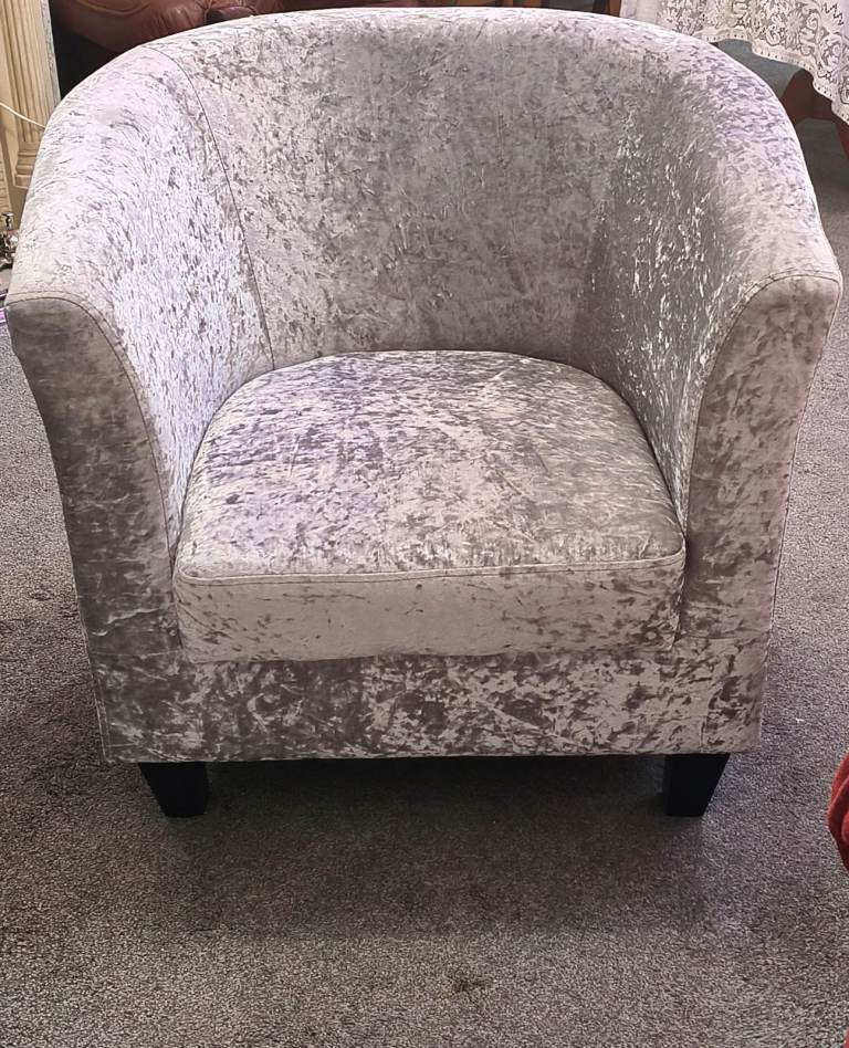 Silver Velvet Fabric Tub Chair Armchair Club Chair for Dining Living Office Room & Cafe Light Grey