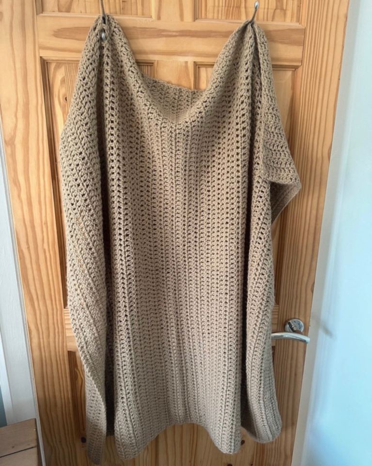 Beige Hand Knitted Throw 117cm x 130cm