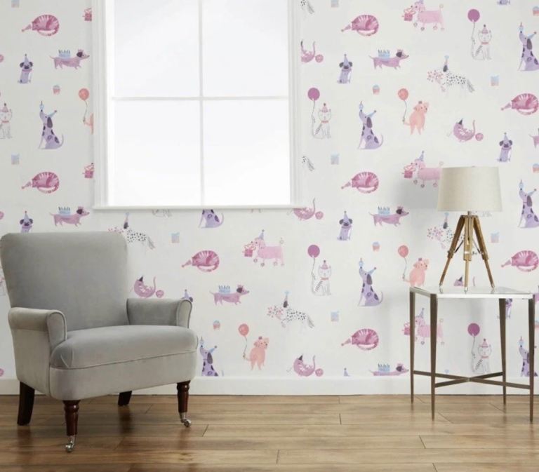 Laura Ashley - Pet’s Party Pink wall covering 