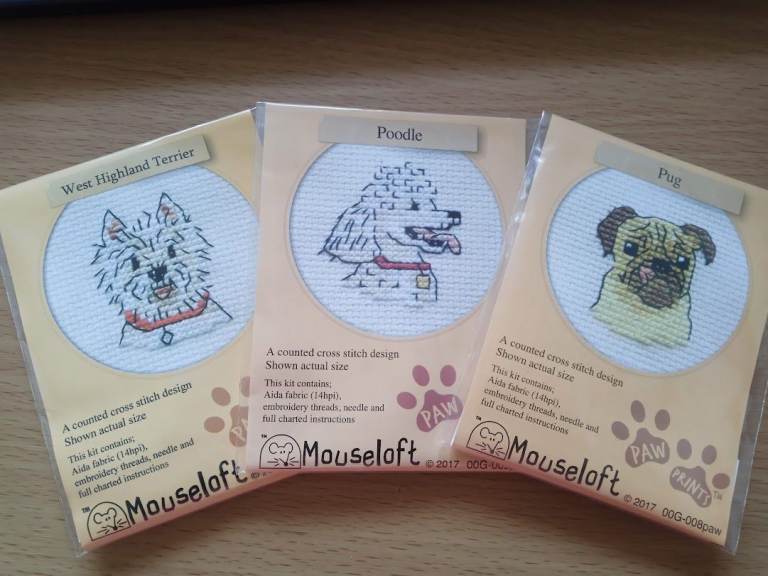 3 x Paw Prints Counted Cross Stitch Kits from Mouseloft© Sewing Embroidery Needlecrafts