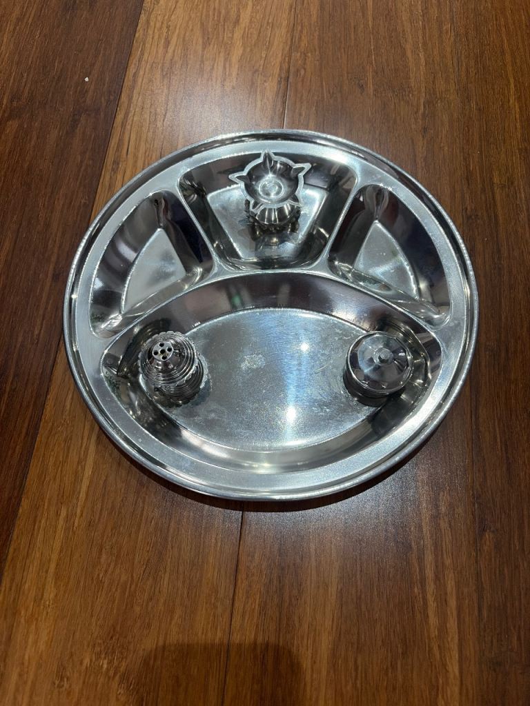 Stainless Steel Divided Pooja Plate with Incense Holder