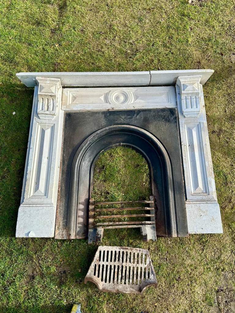 Victorian Fireplace Surround Plaster with Metal back and Grate