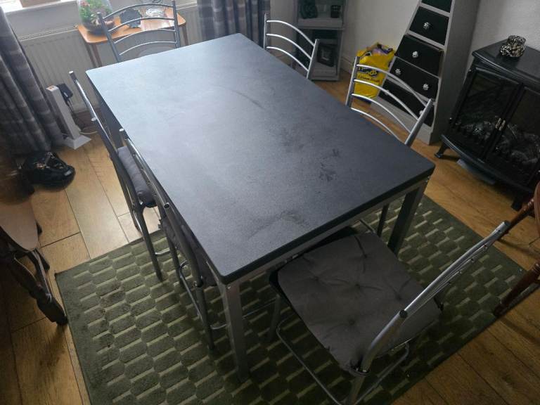 Black Dining Table with Silver Frame