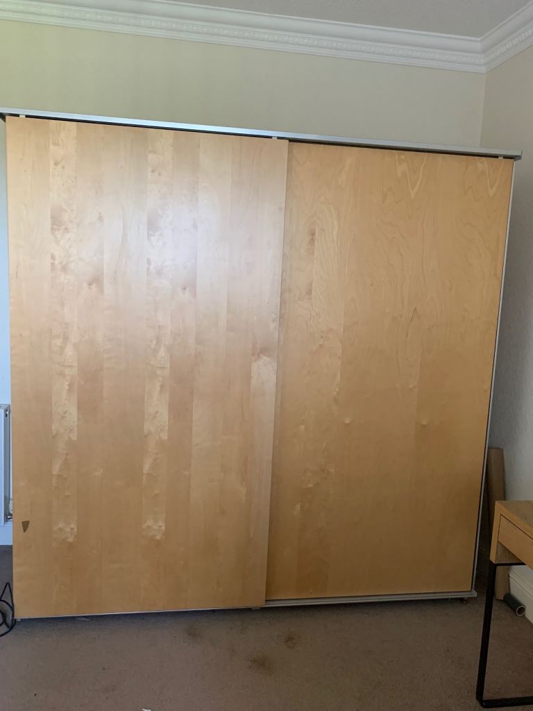 Large Wooden Wardrobe with Sliding Doors and Drawers