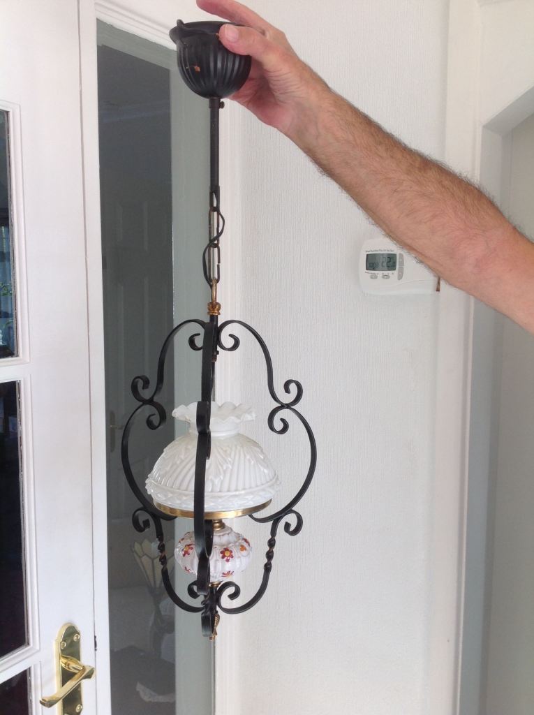 Vintage Style Hanging Lamp.  Black Metal Frame