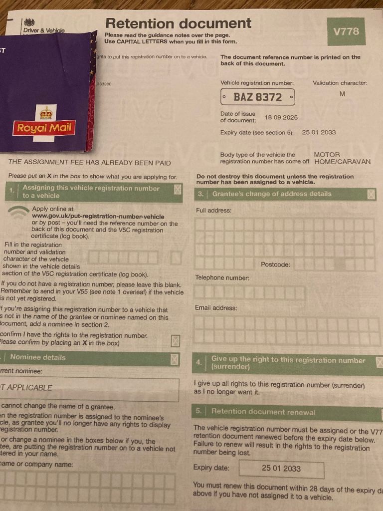 BAZ 8372 - personal registration for Barry/Baz