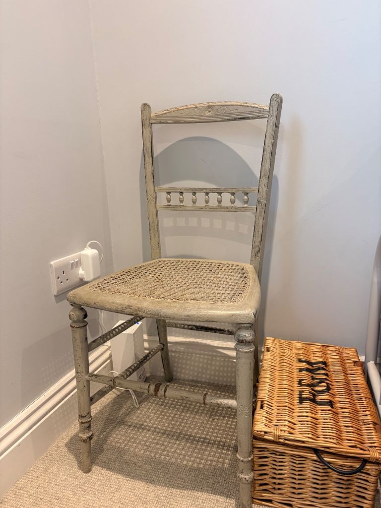 Vintage Wooden Chair with Woven Seat – Good Condition