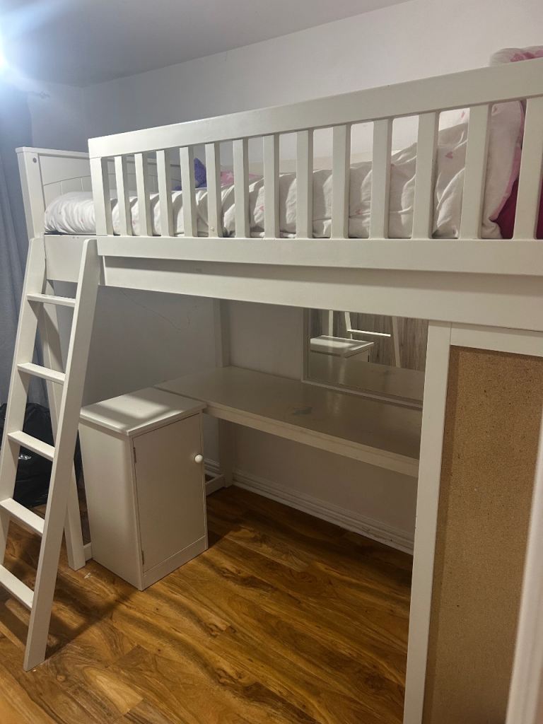 White Cabin Bed - with desk & cabinet