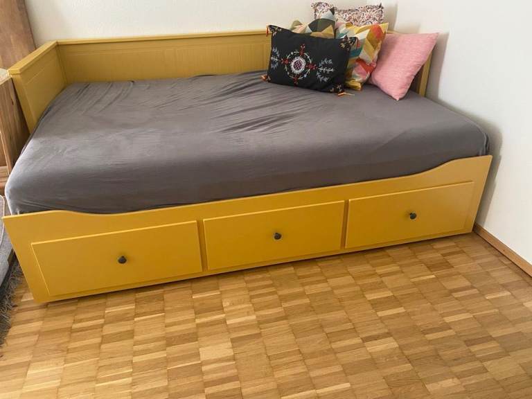 Yellow Single Bed and spare bed with 3 Storage Drawers IKEA HEMNES.